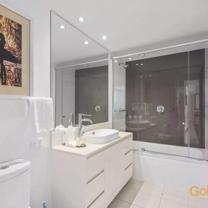 one bedroom apartment bathroom with bath - Level 14